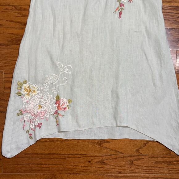 Johnny Was 100% Linen Boho Beige Embroidered Floral Tunic Tank Top Size Small - Picture 6 of 16
